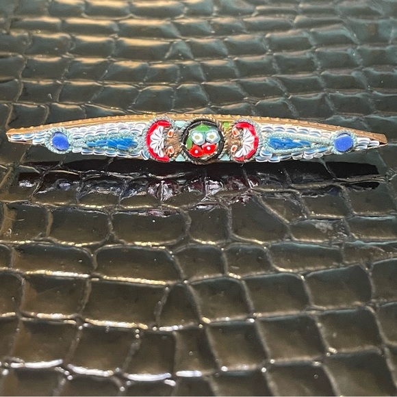 Stunning Victorian Antique Venetian Micro Mosaic Bar Brooch on Brass Vin… - Picture 1 of 5